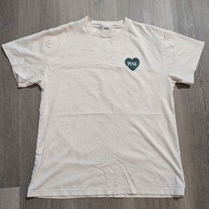 PINK Victoria's Secret Heart Beige T-Shirt - XS - Preloved